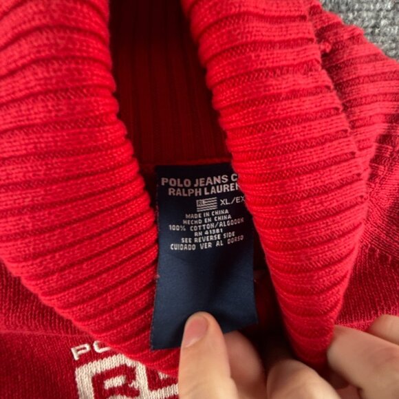 Ralph Lauren Polo Jeans Women Flag Sweater Red XL Turtleneck Knit Pullover USA - Picture 14 of 16